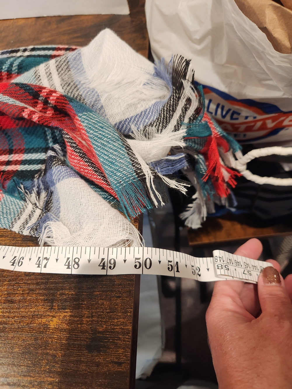 Plaid Fringe Scarf Red, Blue & White - Picture 4 of 4